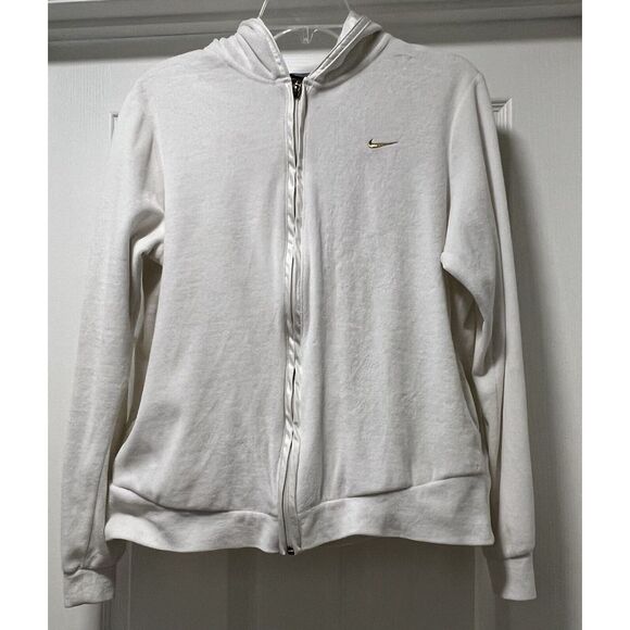 Nike white/cream zip up hoodie w/ gold accents lined pockets and hood Large‎ - Picture 1 of 16